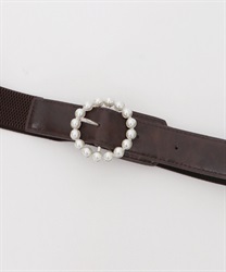 Pearl buckle rubber Belt(Brown-F)