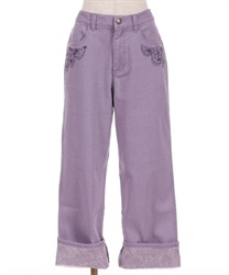 Sewing embroidery denim pants(Purple-M)
