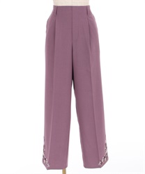 Flower embroidery straight cut pants(Purple-M)