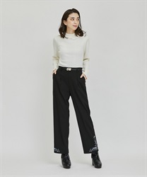 Flower embroidery straight cut pants(Black-M)