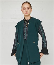 Pocket embroidery Incision collar grees(Dark green-F)