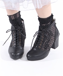 Tulle lace -up boots(Black-S)