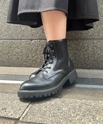 Lace -up midring boots(Black-S)
