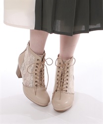 Tulle lace -up boots(Beige-S)