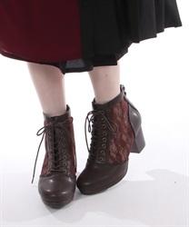 Tulle lace -up boots(Brown-S)
