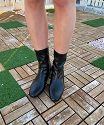 Clear heel boots with bijoux(Black-S)