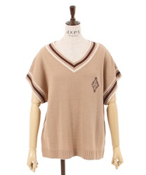 Embroidery entry college style Knit Vest(Beige-F)