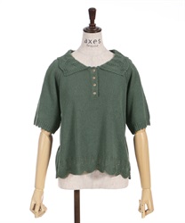 Omakushi Collar Knit Polo Shirt(Green-F)