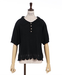 Omakushi Collar Knit Polo Shirt(Black-F)