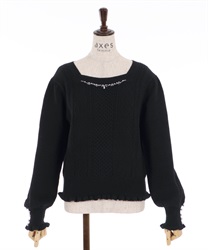 Square knit pullover(Black-Free)