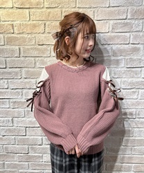 Sleeves lace-up design knit