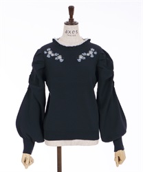 Sweet pea embroidery knit pullover(Navy-F)