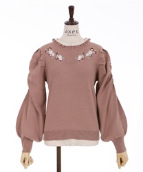 Sweet pea embroidery knit pullover(Pink-F)