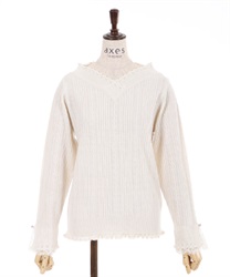 Bicolor v neck knit pullover(Ecru-F)