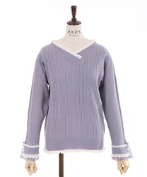 Bicolor v neck knit pullover(Lavender-F)