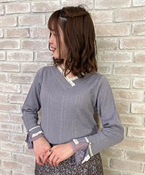 Bicolor v neck knit pullover