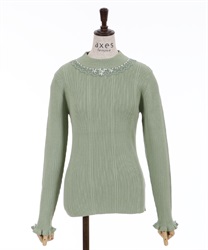 Pearls bottle neck pullover(Green-F)