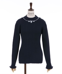 Pearls bottle neck pullover(Navy-F)