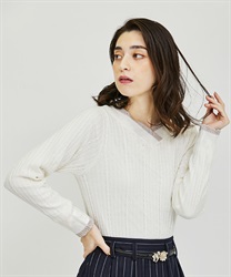 Bicolor V neck knit Pullover(Ecru-F)
