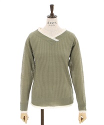 Bicolor V neck knit Pullover(Green-F)