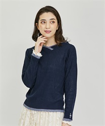 Bicolor V neck knit Pullover(Navy-F)