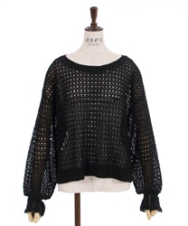 Mesh knit Pullover(Black-F)