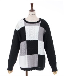 Patchwork knit(Black-F)