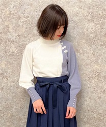 China button bicolor knit(White-F)