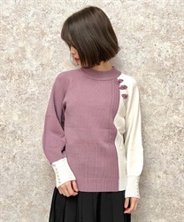 China button bicolor knit(Lavender-F)