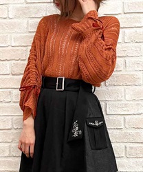 Sleeve Dorost Watermark Pattern Knit Pullover(Orange-F)