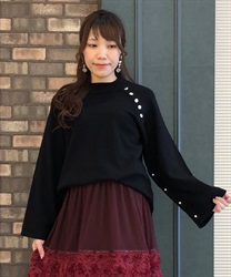 Slit sleeve knit with assort button(Black-F)