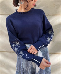 Snow crystal embroidery knit(Navy-F)