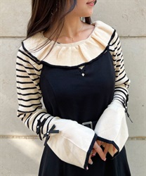 Collar design border knit(Cream-F)