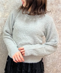 Flower Pearl Lame Feather Knit(Grey-F)
