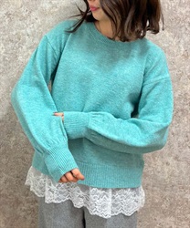 Hem lace fluffy knit Pullover(Mint Green-F)