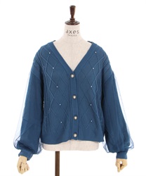 Sleeve tulle cable knit Cardigan(Blue-F)