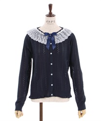 Frill lace knit Cardigan(Navy-F)