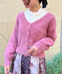 Assortment button Feather knit Cardigan(Pink-F)