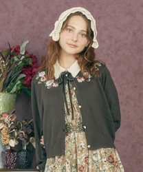 Classical flower embroidery Cardigan(Dark brown-F)