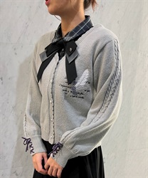 Detective embroidery knit Cardigan(Grey-F)