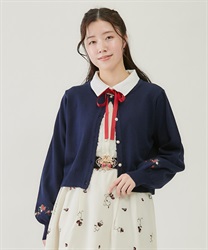 Strawberry embroidery knit cardigan(Navy-F)