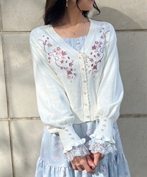 SAKURA embroidery short Cardigan(White-F)
