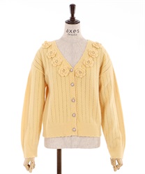 Flower knit cardigan(Yellow-F)