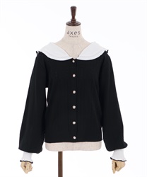Sailor collar knit cardigan(Black-F)