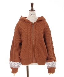 Tulle lace knit hoodie(Orange-F)