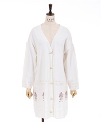 Long bouquet embroidery knit cardigan(White-F)
