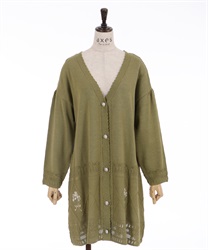 Long bouquet embroidery knit cardigan(Green-F)