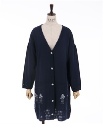 Long bouquet embroidery knit cardigan(Navy-F)