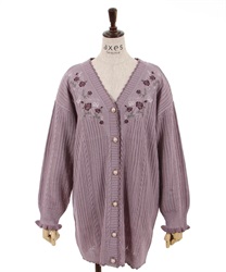 Butterfly x rose embroidery long knit Cardigan(Pink-F)