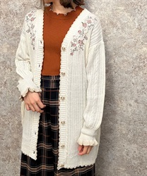 Butterfly x rose embroidery long knit Cardigan